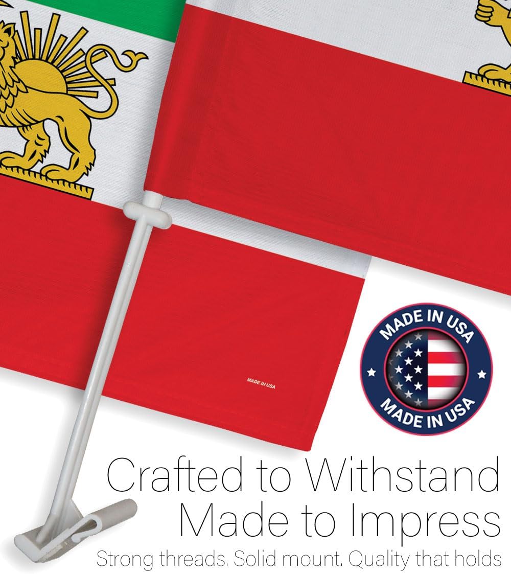 Iran Persia Lion and Sun Flag For Car Pole Kit Textile Clip Stand Persia Pre-1979 Support Iranian Bandera Para Carros Poster Free Iran Sign For Cars Window Decor Historical Persian Decoration Gift