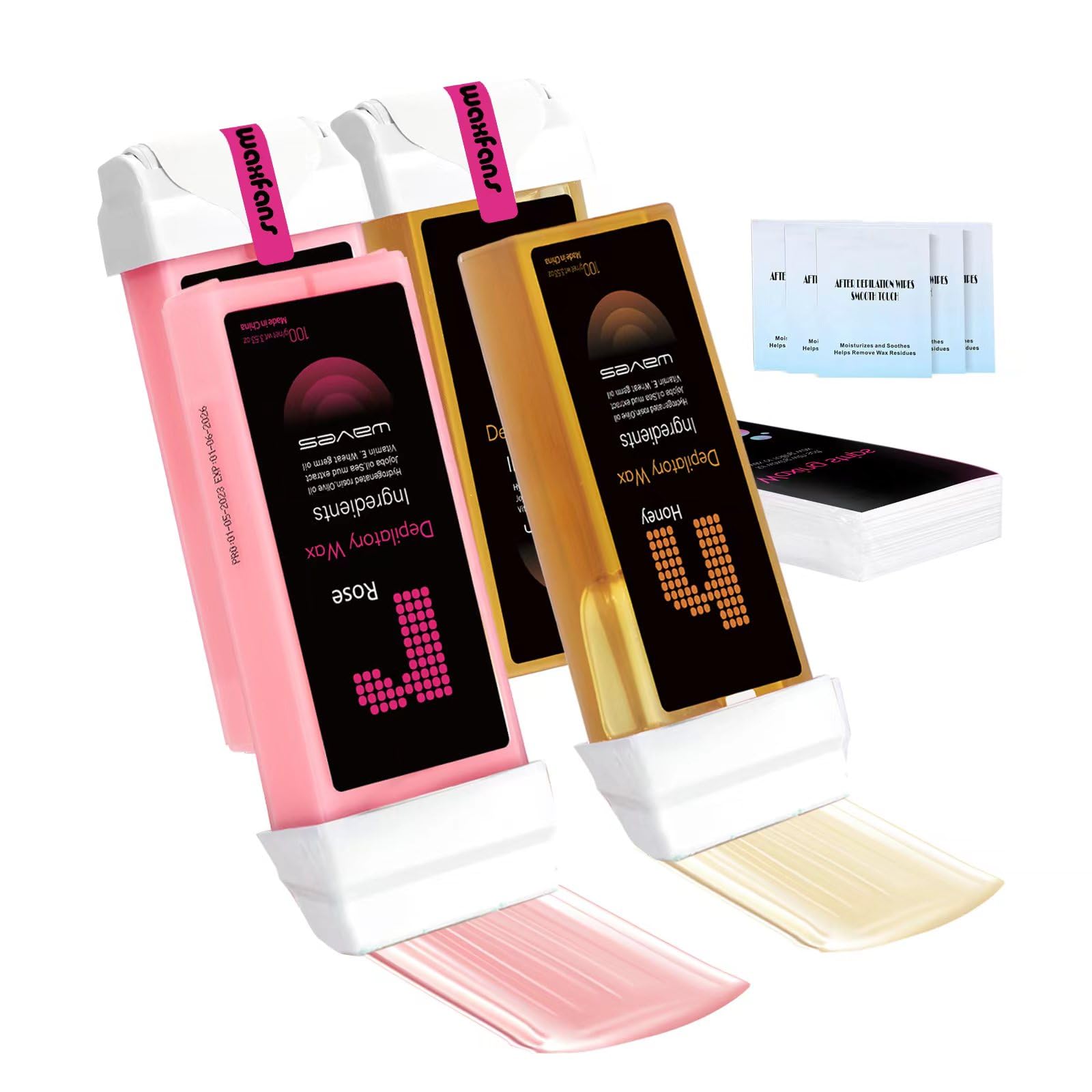 Wax Roller, Waxfans Roll on Wax,Wax Roller for Hair Removal,Roll on Wax Refill,Honey&Rose Wax Cartridge,Waxing Roller for Women at Home(4 Pack)