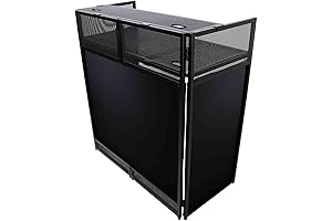 Vista Vista DJ Booth Facade Table Station with White/Black Scrim kit and Padded Travel Bag