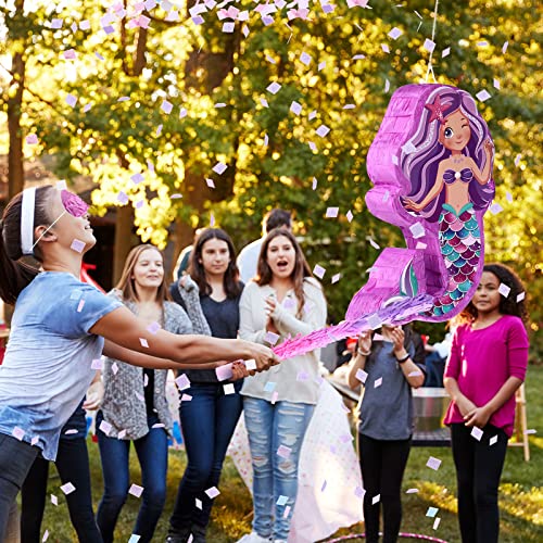 Mermaid Pinata Bundle Mermaid Party Supplies With Blindfold, Bat And Filler For Under The Sea Mermaid Theme Birthday Party Carnival Activity Decorations, 16 X 13 Inch #TOP6