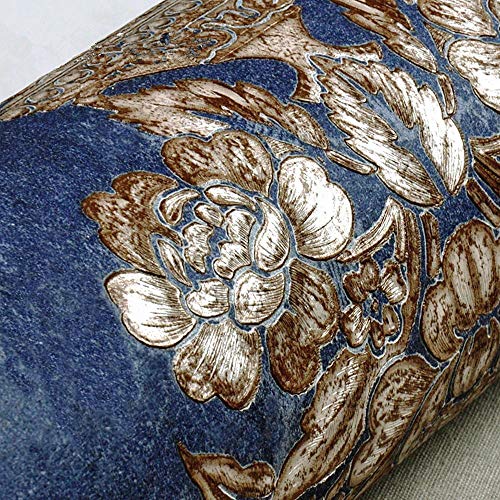 Blooming Wall Vintage French Damasks High Standard Textured Wallpaper Wall Paper For Livingroom Kitchen Bedroom,20.8 In32.8 Ft=57 Sq.ft (Blue Damasks1) #TOP2