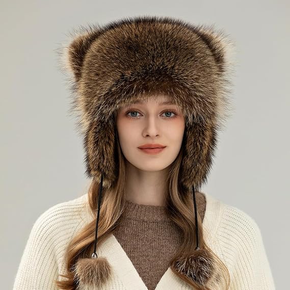 Winter Thermal Plush Furry Earflap Ushanka Hat Faux Fur Windproof Hooded Beanie Animal Themed Costume Hat for Men Women