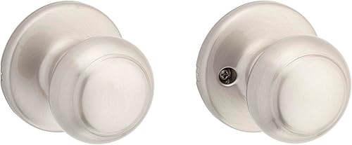 Kwikset Cove - Pomo de puerta de paso interior, manija para puertas de armario y pasillo, pomo de puerta sin bloqueo en níquel satinado, con