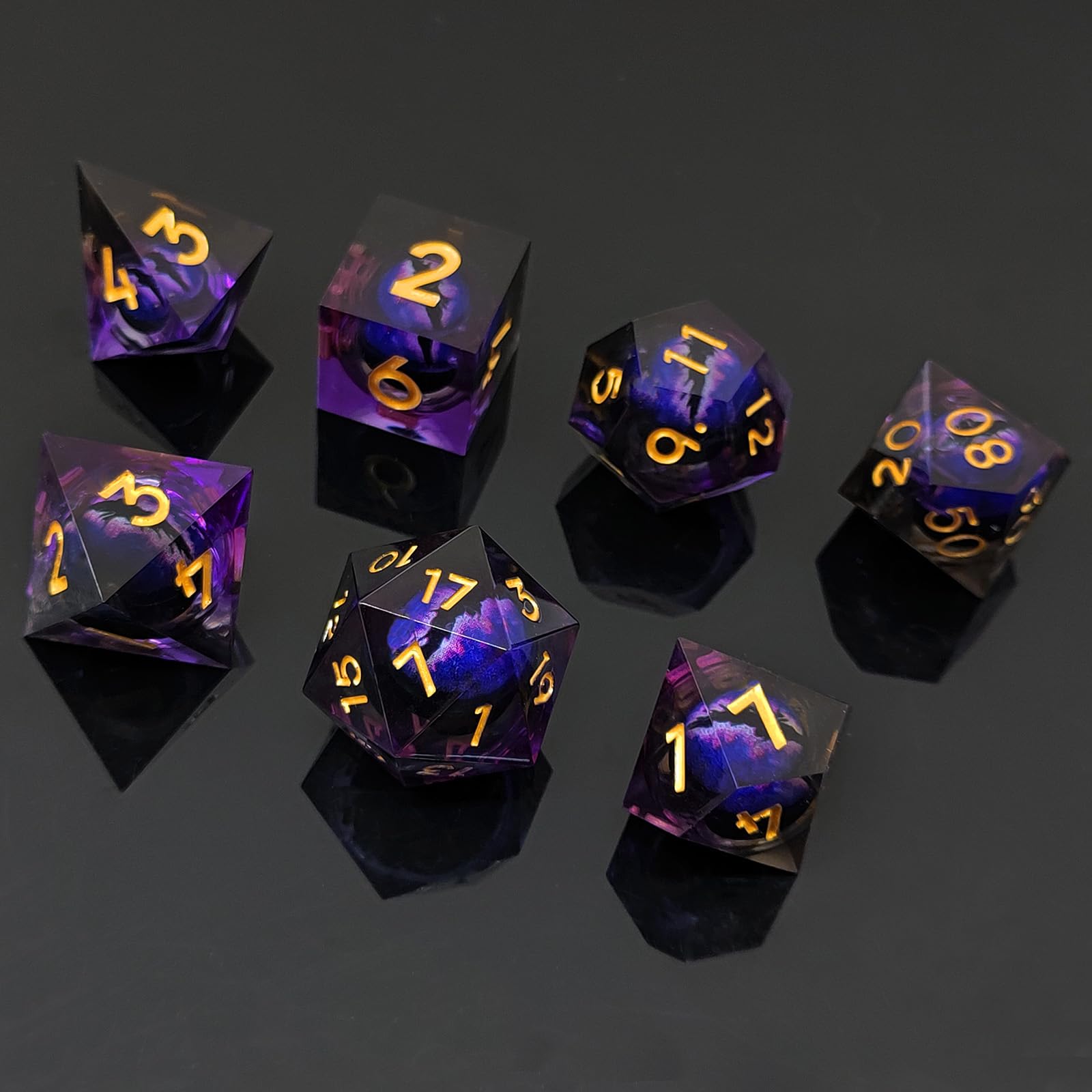 ORUZA 7 PCS Dragon Eye DND Dice Liquid Core D&D Dice Resin Sharp Edge Polyhedral D&D Dice Set for Dungeons and Dragons Role Playing Die D20 D12 D10 D8 D6 D4 D% - Image 3