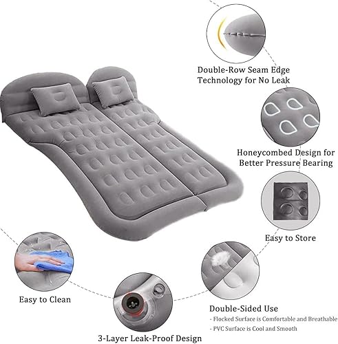Miniatura 5 de Colchón de aire inflable para SUV, colchón de aire inflable engrosado para automóvil, camping, viajes, con 2 almohadas y bomba de aire, cama