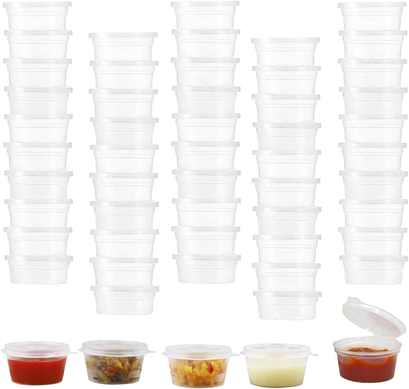 50-Pack 50ML Leakproof Plastic Containers with Secure Lids for Sauces, Dips, and Meal Prep - Ideal for Kitchen and Travel Use