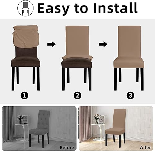 Miniatura 7 de Easy-Going Juego de 2 fundas elásticas para sillas de comedor, fundas para sillas Parsons para comedor, ceremonia, banquete, color camello