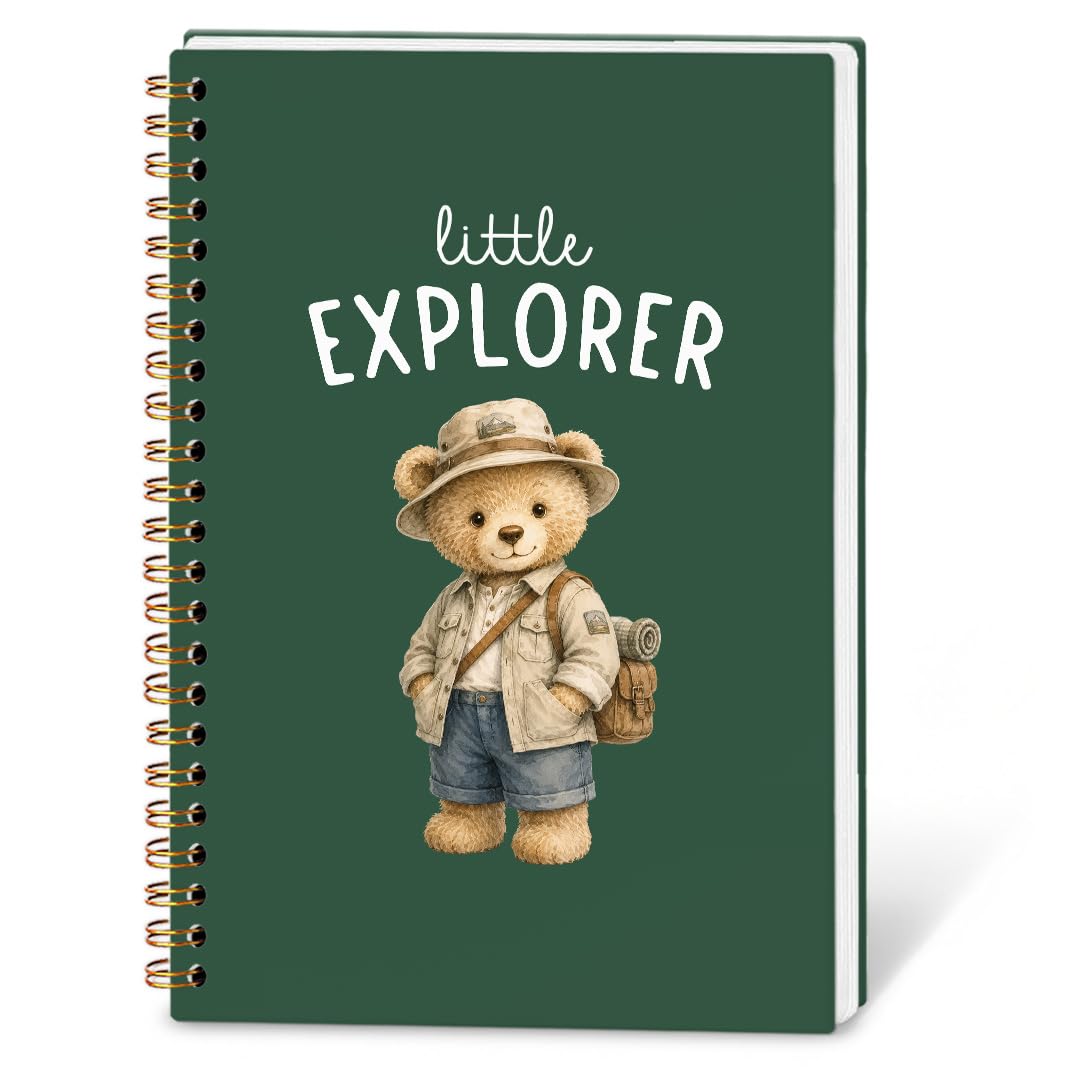 SYLLHRZGB Vintage Green Bear Camper Spiral Notebook Journal for Boys Kids