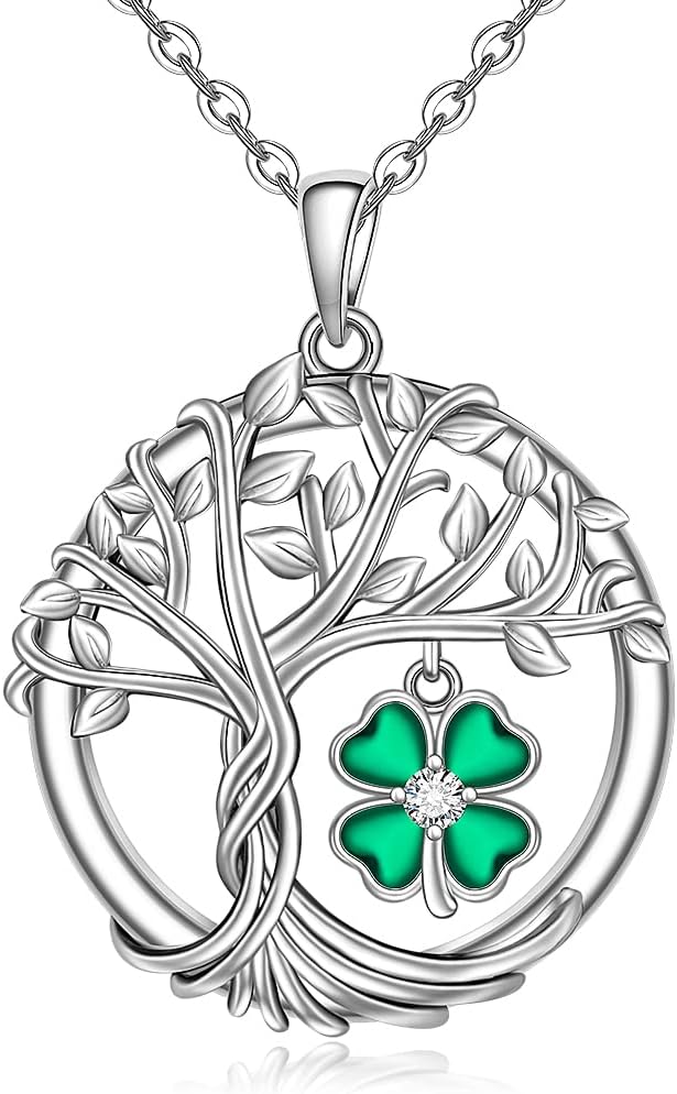 Shamrock Necklace St Patricks Day Necklace Clover Tree of Life Shamrock Pendant Sterling Silver Luck Celtic Irish Green Jewelry Gifts