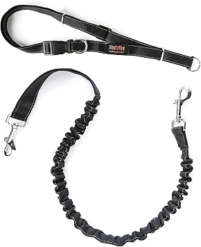 Mighty Paw Hands Free Dog Leash | Bungee Waist Leash for Dog Walking. Pet Running Hands Free Tether for Large, Medium & Small Breeds. Pet Waist Belt 36" - 48" Up to 150 lbs - Black