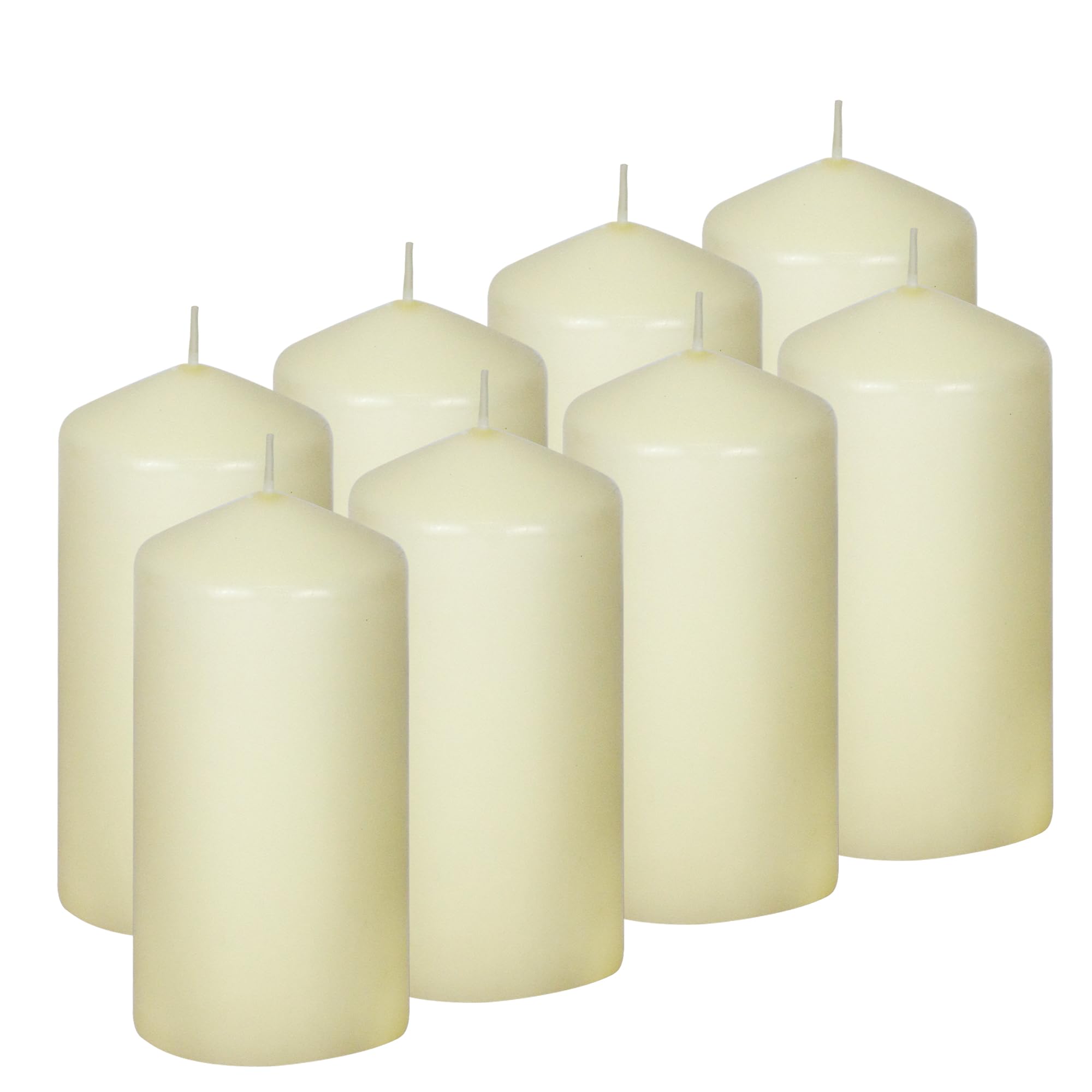 simpa Unscented Ivory Pillar Candles Smokeless Burn 18 Hour Burn Time 50mm x 100mm - Set of 8