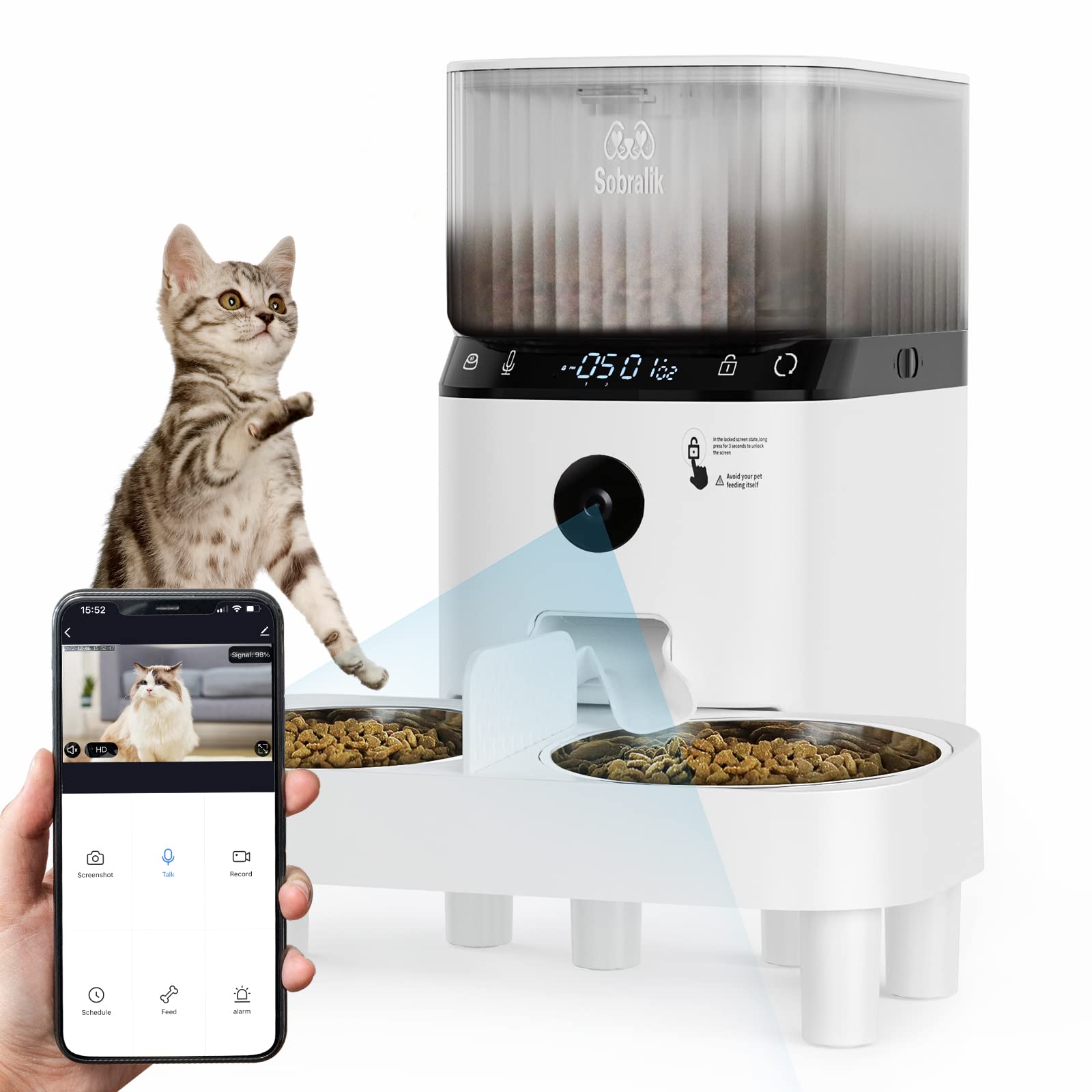 Sobralik Automatic Cat Feeders, Smart Timed Automatic Dog Feeder, HD