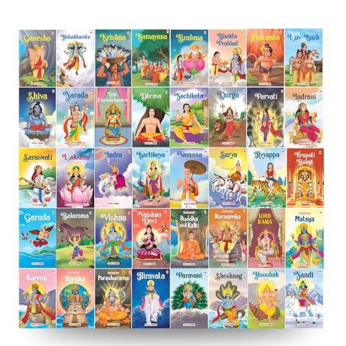 Image of Story Books for Kids (Set of 40 Books) - Ramayana, Hanuman, Krishna, Surya, Kartikeya, Indra, Vishnu, Balarama, Vaishno Devi, Mooshika - Mythology ... - Read Aloud to Infants, Toddlers - Age 3+