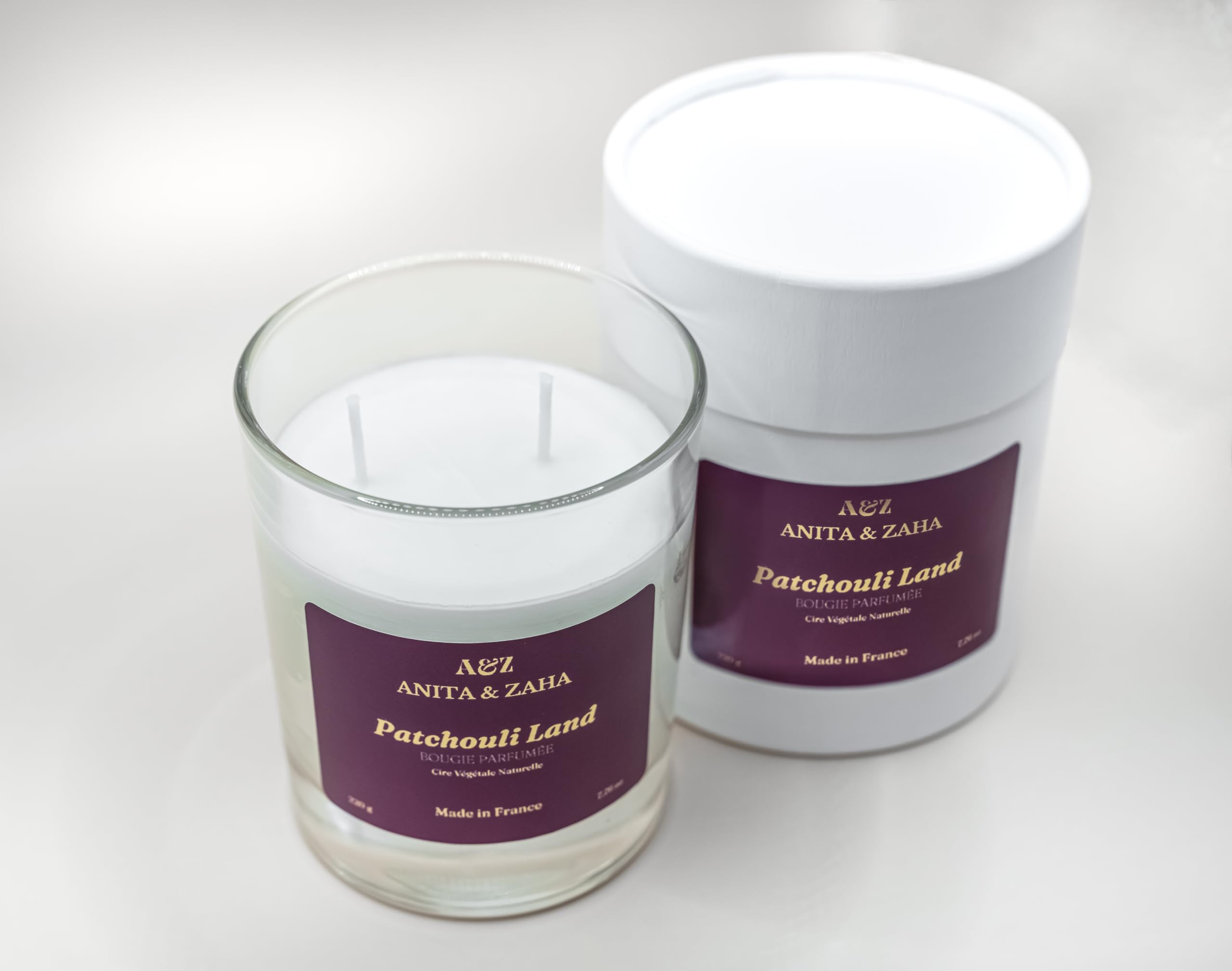 Duftkerze mit Patchouli, natürliches Sojawachs, 220 g, zylindrisch, langlebig, tiefer und eleganter Duft, 60 Stunden