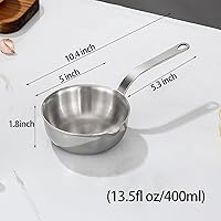 Vista 2 de calentador de mantequilla de acero inoxidable 18/10, calentador de café/leche de 13.5 fl oz (400 ml), cacerola mini, sartén para huevos, derretido