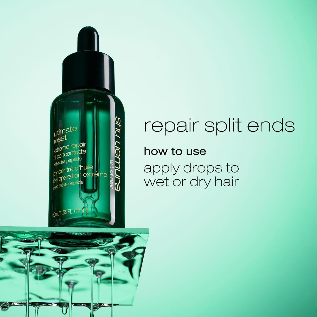 Shu Uemura Art of Hair Ultimate Reset Extreme Repair Oil Concentrate - Lightweight Oil, Seals Split Ends, Amplifies Shine, Repairs extremely Damaged Hair, 1.7 Fl Oz