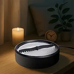 Jardim de areia zen automático para mesa, mini decoração de jardim zen para mesa de escritório com base preta de areia branca, meditação doméstica para relaxamento, terapia de bandeja de areia