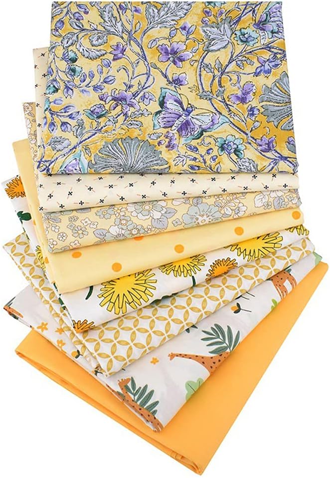 8Pcs 20" x 20" Quilting Cotton Fabric Squares Print Fat Quarter Fabric Bundles for DIY Sewing Crafting Patchwork (Butterfly)