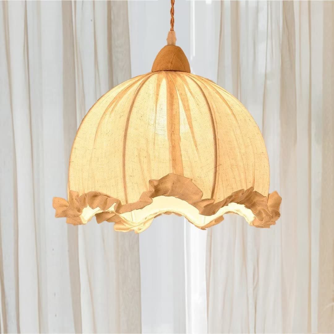 Lampe à suspension en forme de bouton de fleur Style pastoral Abat-jour en coton Plafonnier Lampe de chevet Lustre décoratif pour chambre à coucher, salon, table à manger