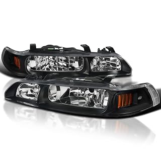 SPEC-D TUNING Black Housing Clear Lens 1PC Headlights + Corner Lights Compatible with Acura Integra 1990-1993 L+R Pair Head Light Lamp Assembly