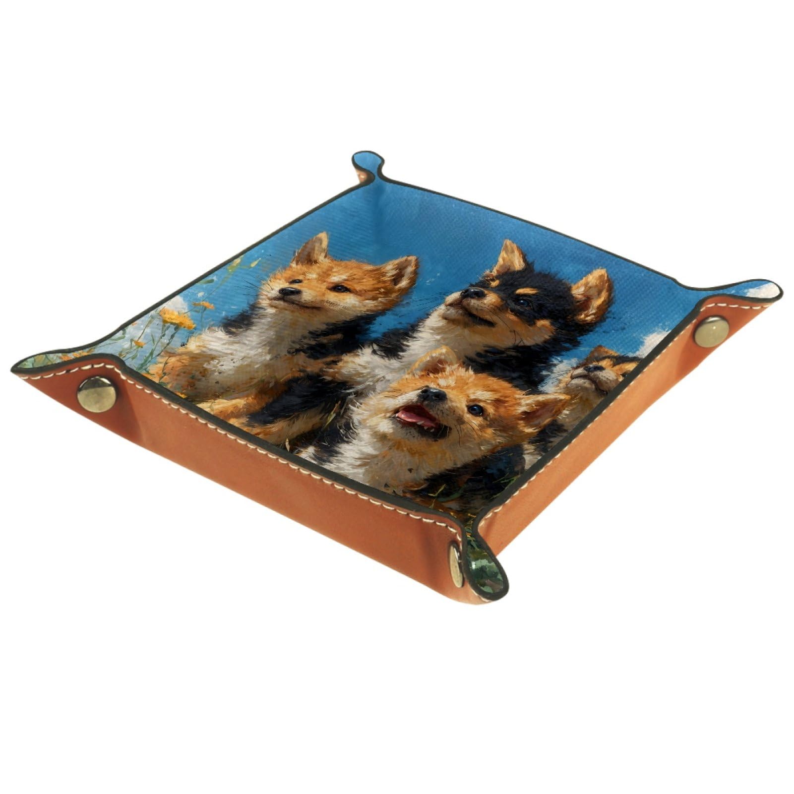 VAPOKF Dogs Dice Trays Quadrilateral Dice Folding Tray Microfiber Leather Holder for Table Games RPG DND, 20.5 × 20.5 cm