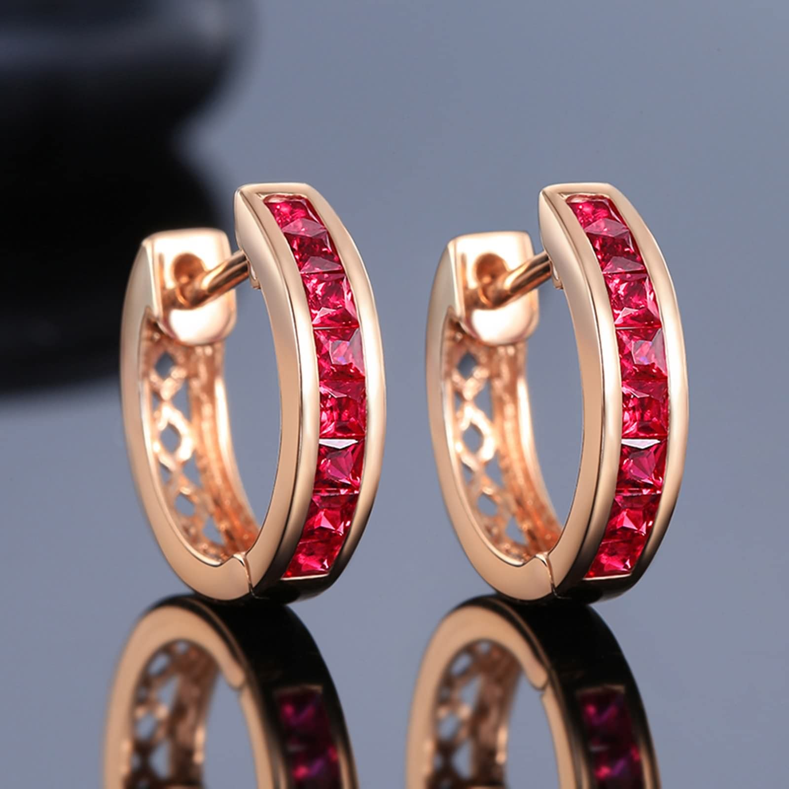 AMDXD Kolczyki vintage różowe złoto 18K 750, 0,58 ct rubinowe kolczyki czerwone Hoop Creole biżuteria do uszu czerwone złoto Au750 prawdziwe złoto biżuteria, 18-karatowe czerwone złoto (750), Rubin