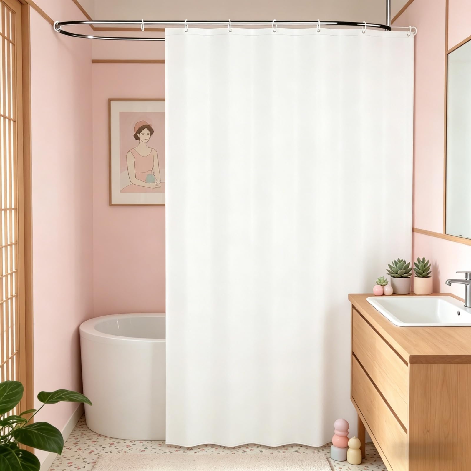 Duschvorhang 160 x 140 cm Anti-Schimmel Wasserdicht Anti-Schimmel Duschvorhang Trocknet Schnell für Dusche & Bad, Weiß