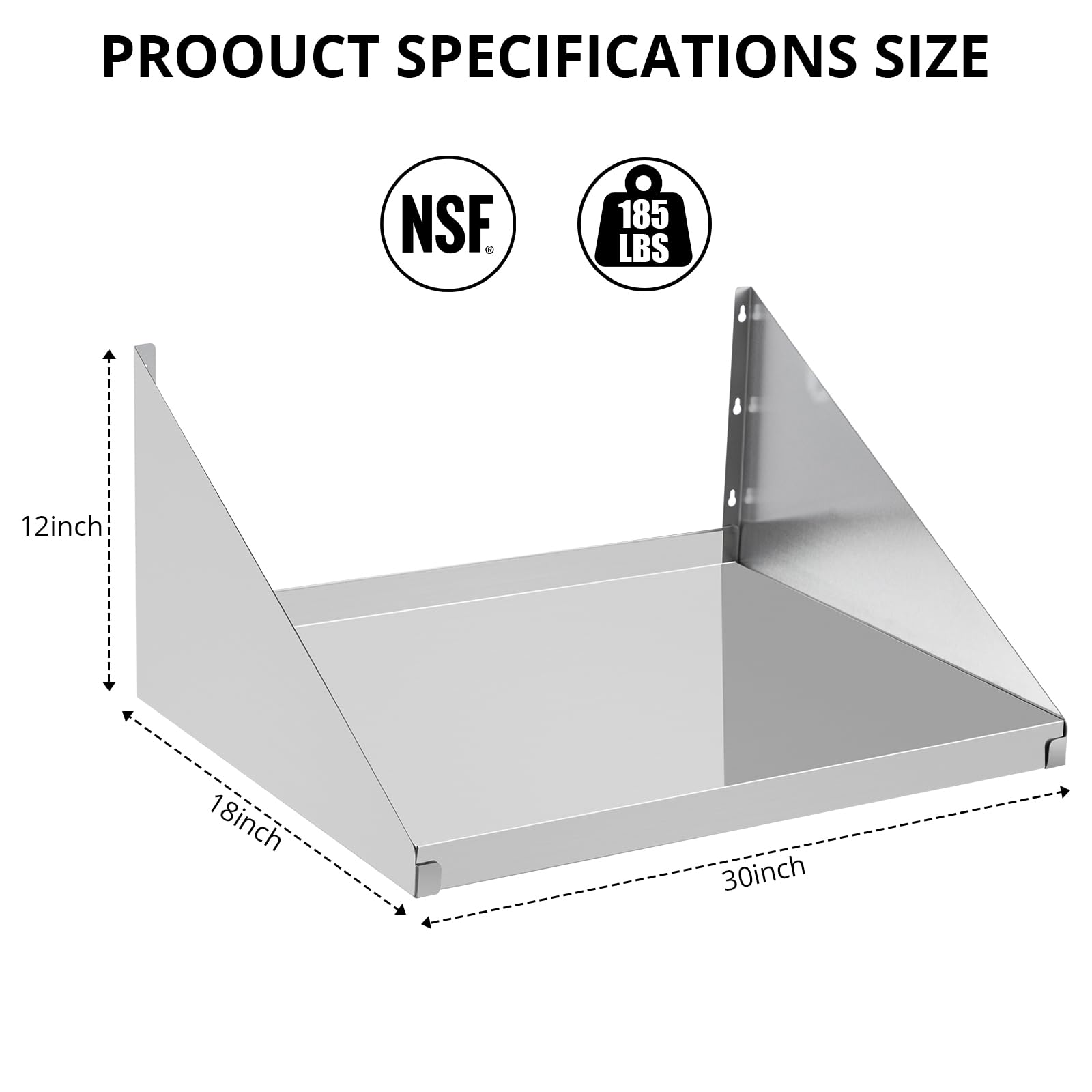 GarveeTech Étagère INOX Commerciale Murale 185-200 LB Supports Soudés