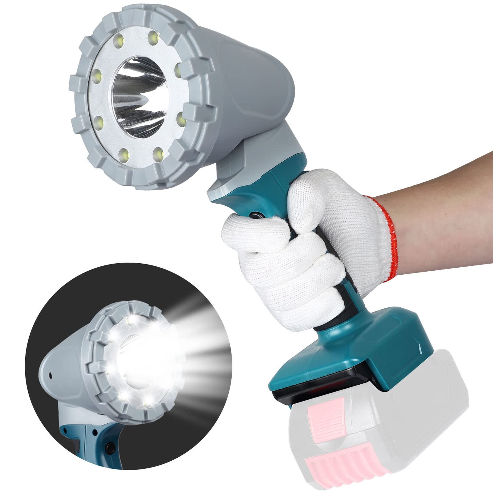 Kikumi Kabellose LED-Arbeitsleuchte, 3 Lichtmodi, 600 Lm, 1200 Lm, 1400 Lm, 5000 K, IP65, Tragbare Arbeitsleuchte, Kompatibel mit 14,4–21 V Lithium-Batterie