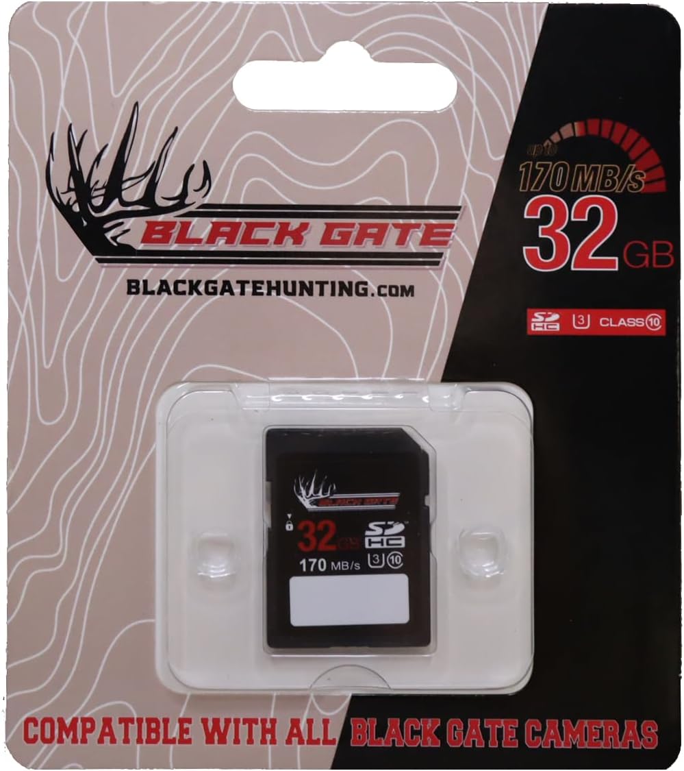 Black Gate 32GB SD Card for Trail Cameras – Class 10, 170MB/s, High-Speed, Black – Reliable Memory Card for Wildlife & Game Cameras