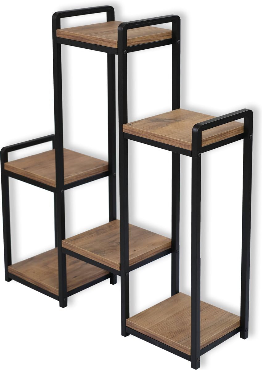 Rechteckig Plantentisch aus Metall & Holz – Rechteckiger Blumenständer für Innen & Außen – Pflanzentisch & Pflanzenhalter – Garten- & Wohn-Dekoration – Modernes Design – Schwarz