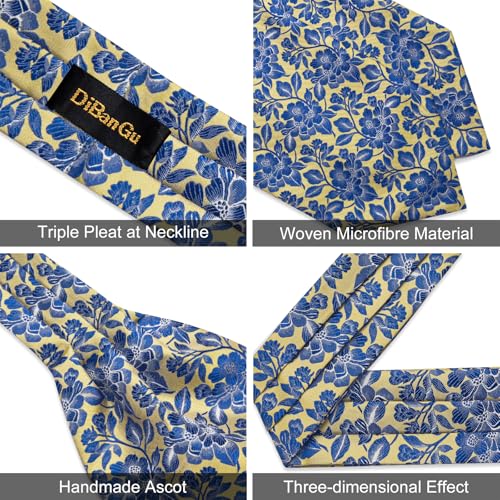 Image of DiBanGu 3PCS Ascot Ties for Men Wedding Jacquard Woven Silk Ascot Cravat for Men Cravat Tie and Pocket Square Set