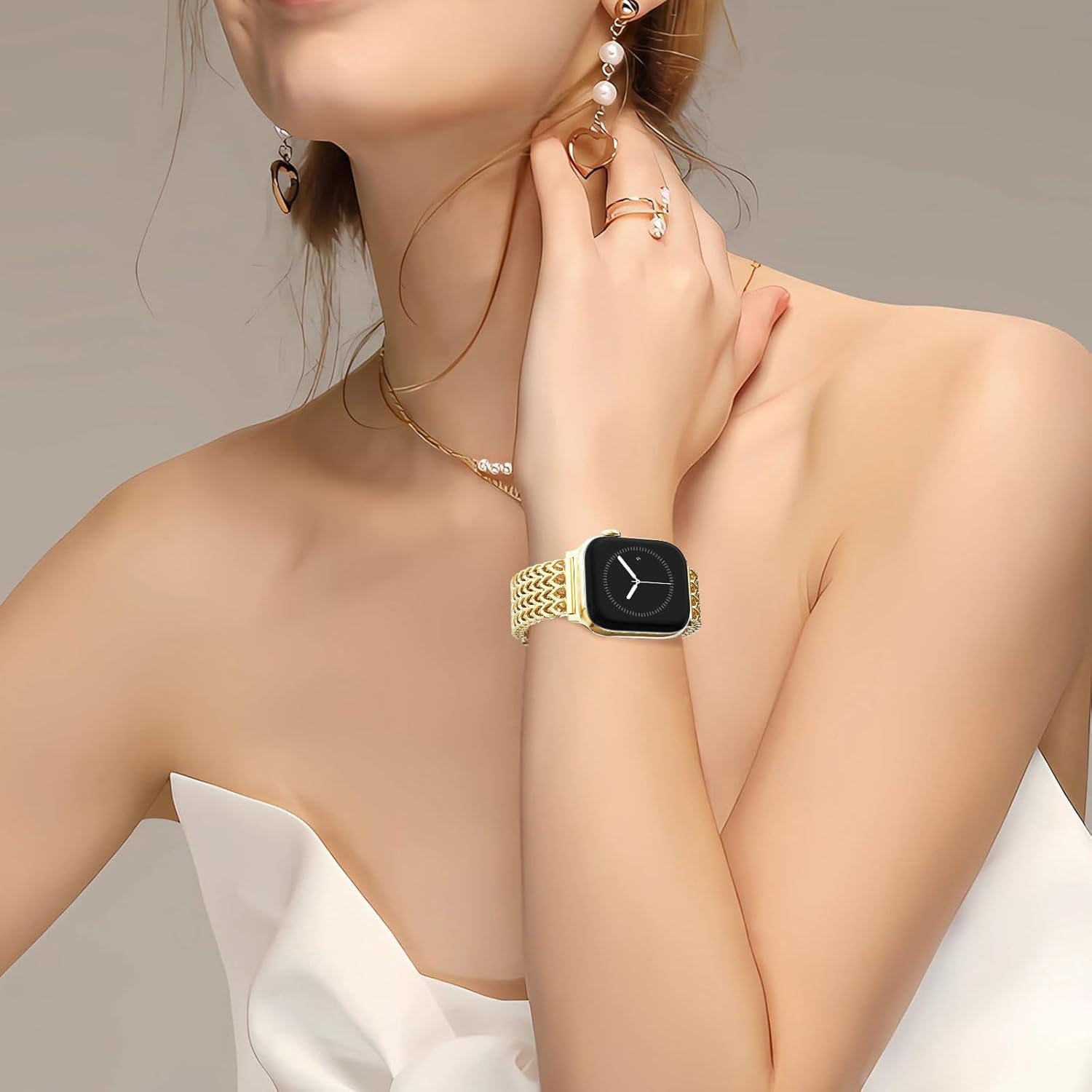 WINGLE for Apple Watch Band Women 38mm 40mm 41mm 42mm 44mm 45mm 46mm 49mm Series 11 10 9 8 7 6 5 4 3 2 1 SE 3/2/1, Dressy Band Stainless Steel Chain Strap Designer Link Bracelet for iWatch Ultra
