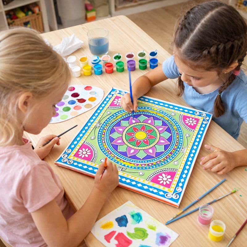 Image of lippan Art Materials DIY kit with 2 premarked madhubani Mandala Designs MDF Board Decorative Mirrors Colours lippan Art kit for Kids Adults Wall Decoration for
