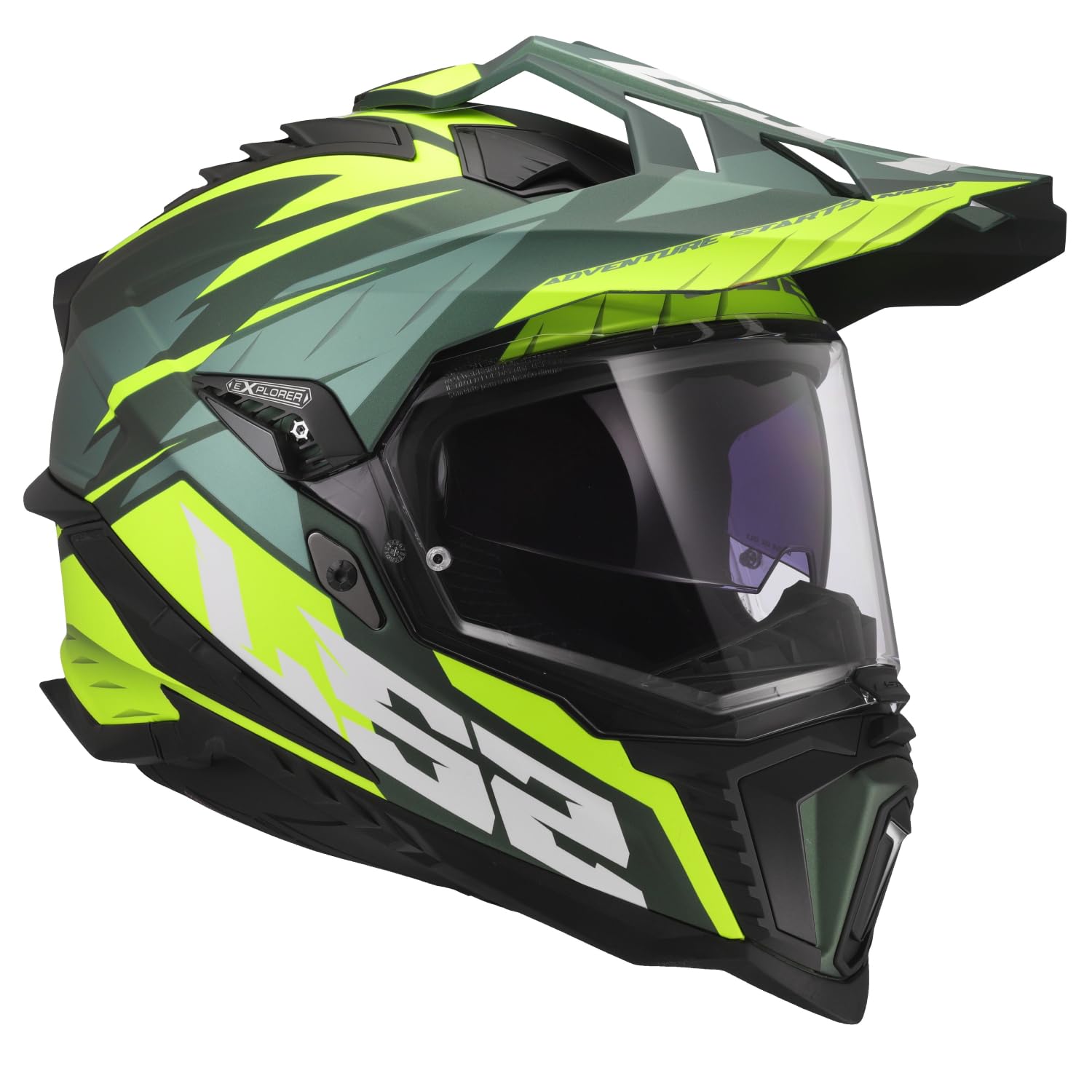 LS2, Casco Moto Cross EXPLORER SPIRE Green H-V Yellow, M