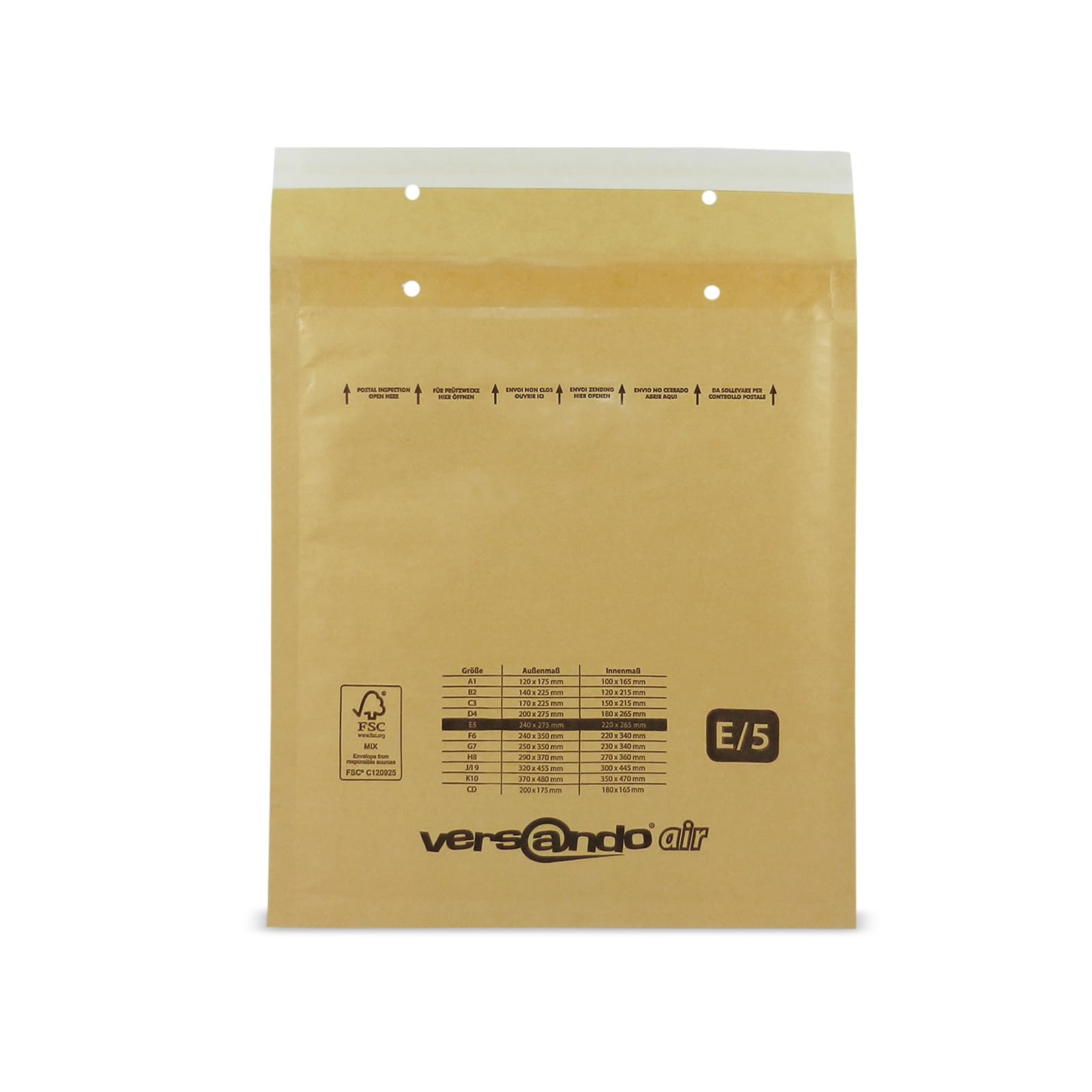 Versando LUPOBE100 - Sobres acolchados, Marrón/ Dorado, 240 x 275 mm exterior, E5, 100 Piezas
