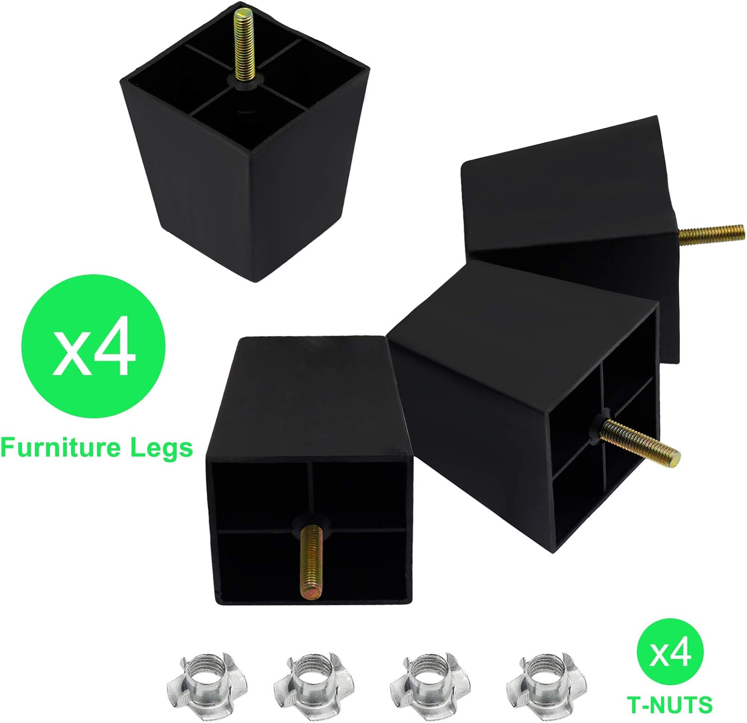 Seimneire 4Pcs 3 Inch Sofa Legs, Plastic Couch Feet Square Furniture Legs with M8 Hanger Bolts for Sofa Dresser Cabinet Chair Bed Coffee Table