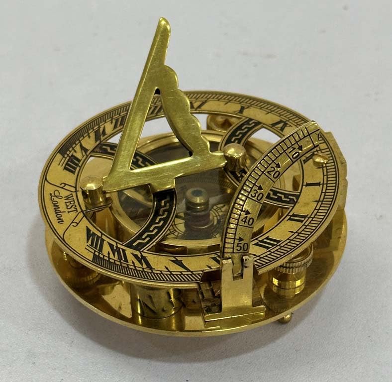 3 inch Large Sundial Compass - Perfectly Calibrated Steampunk Antique Brass Sundial Clock with Chart for Guidance, Ideal Nautical & Vintage Gift for Men