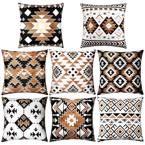 8 Pcs 18x18 Inch Western Aztec Pillow Covers Vintage Western Themed Decor American Rustic Throw Pillow Covers Southwest Cowboy Decorative Couch Cushion Pillowcase Love Room Bedroom Sofa Decoration
