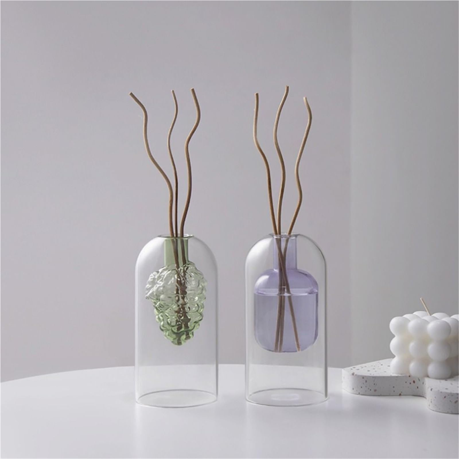 Vase Hydroponique Verre Bouteille d'aromathérapie en Verre, Double Couche, diffuseur de Parfum Exquis, Pot hydroponique créatif, Vase for Plante(Pink)