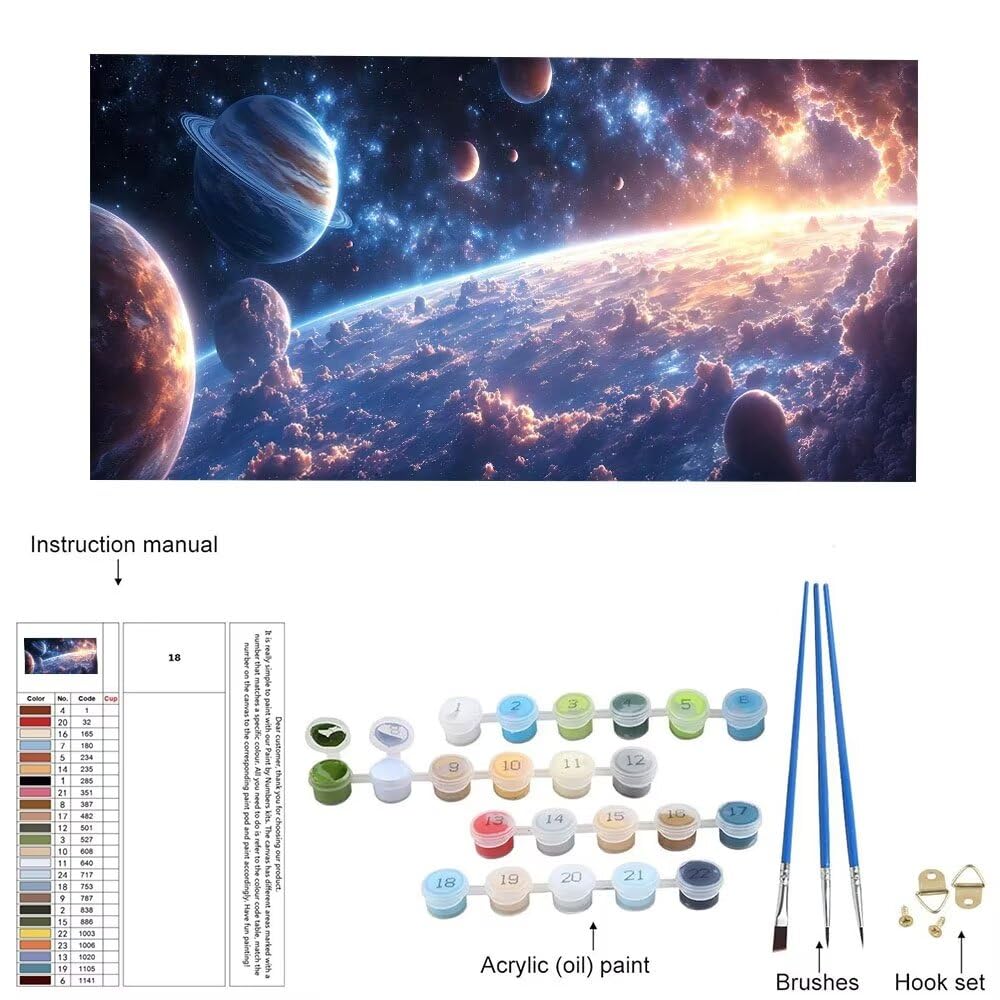 Malen Nach Zahlen Erwachsene xxl, Paint by Numbers Malen Nach Zahlen Universum Galaxie, DIY Geschenk Art mit Pinseln und Acrylfarben Handgemalt Ölgemälde für Home Décor, Ohne Rahmen 80x160cm W-448