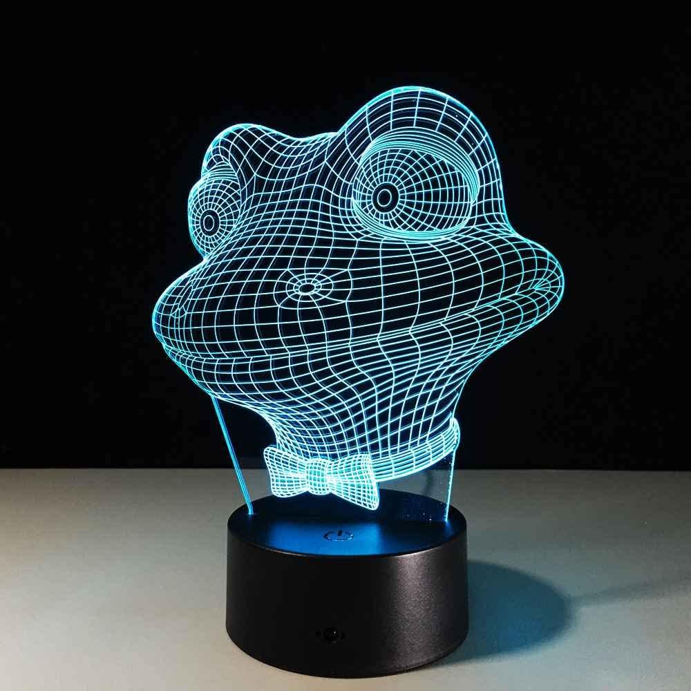SWTZEQ Luz Nocturna Infantil Lámpara 3D Quitamiedos Portátil Cabeza de rana lámpara de mesa decorativa 16 colores que cambian con control remoto función tenue, niños, niñas, regalo