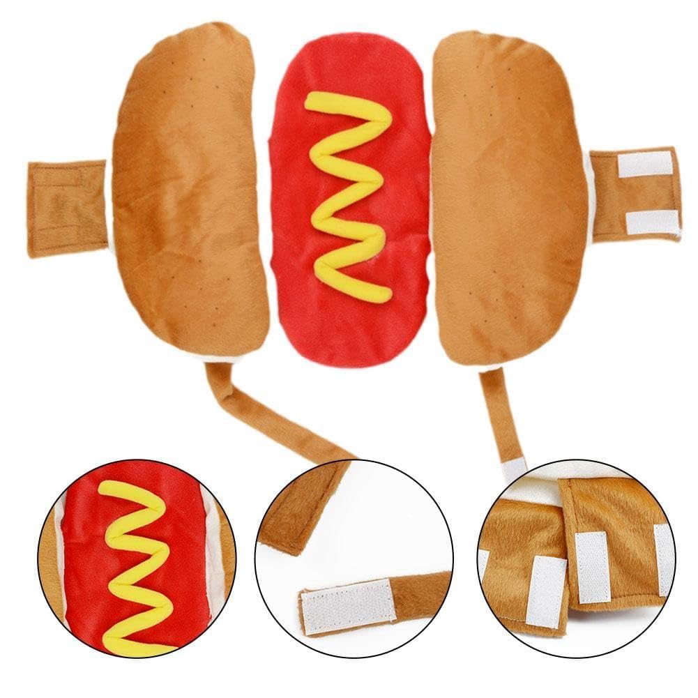 Kostium dla zwierzęcia domowego, kostium w kształcie hot doga, jamnik, kiełbasa, regulowana, cosplay, ubrania dla szczeniaka, ciepłe ubranie dla szczeniaka, przebranie dla psa