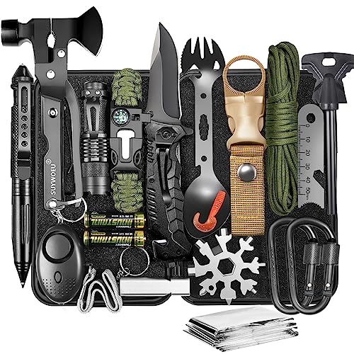 Gifts for Men Dad Husband Fathers Day, Survival Gear and Equipment kit 21 in 1, Professional Cool Gadgets Stuff Tactical Tool, Gift Ideas for Him Son Daughter Emergency Hunting Outdoors Camping Hiking