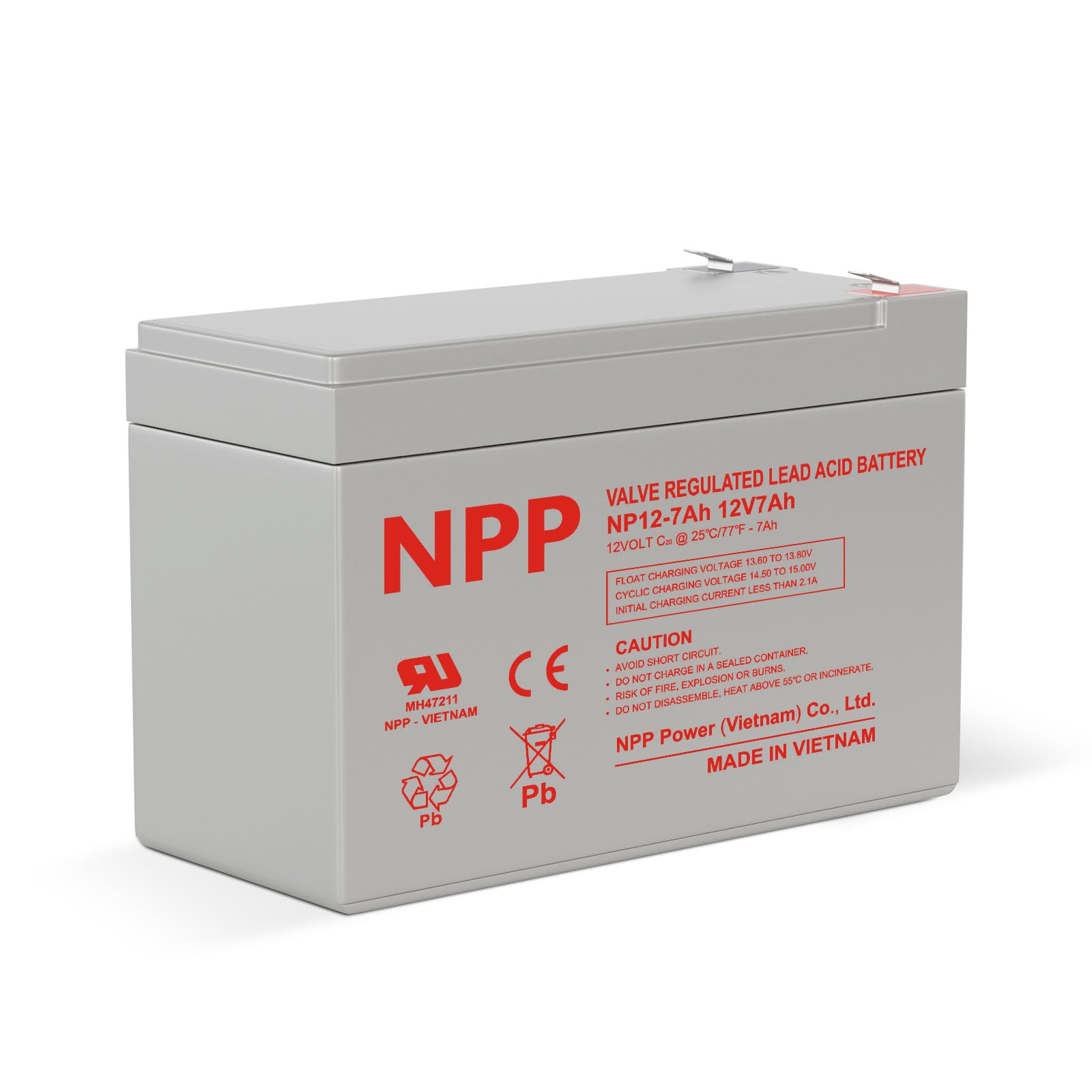 NP12-7Ah AGM Rechargeable Maintenance Valve Regulated Sealed Lead Acid Battery with F2 Terminal Compatible with UPS