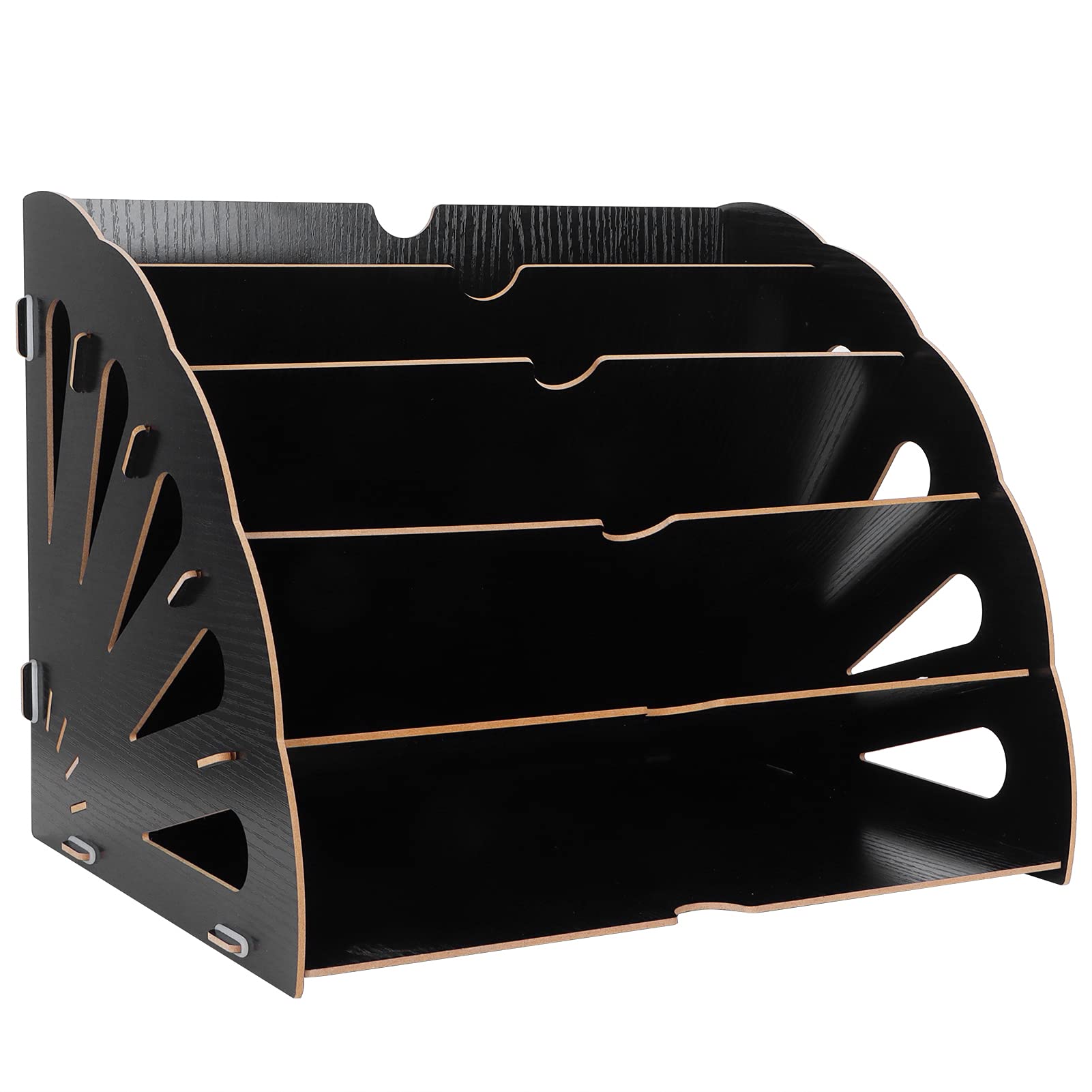 Estantería de almacenamiento de madera con múltiples compartimentos, organizador de archivos de escritorio para suministros de oficina, soporte de madera para libros y revistas con (Negra)