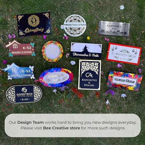 Image of BEE CREATIVE Laser Cutting Customise Name Plate for Home Entrance /Outddor /Indoor - 24X13.8 Inch (Silver Home)