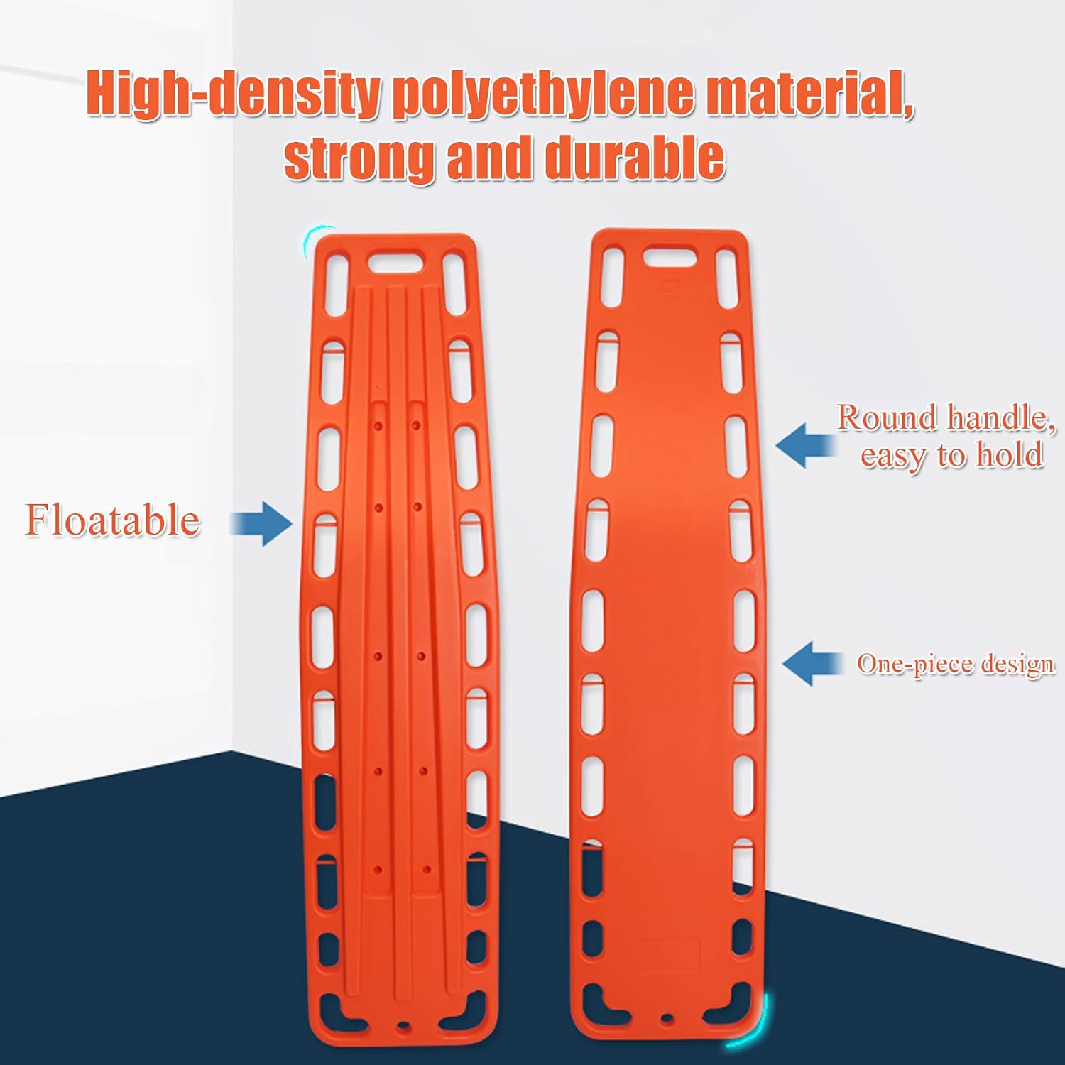 Aquatic Spine Board Rescue Kit - Portable Portable Patient Transport Rescue with Neck Brace & Head Bed, Lightweight PE Plastics Ambulance Stretcher Gurney for Patient,Orange-72 * 17 * 13in (