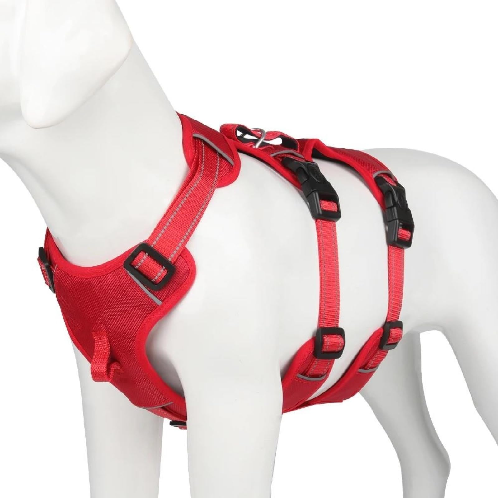 Peitoral Ajustável Para Cães - Refletivo, Anti-puxão, Tamanho XL, Cor Vermelha