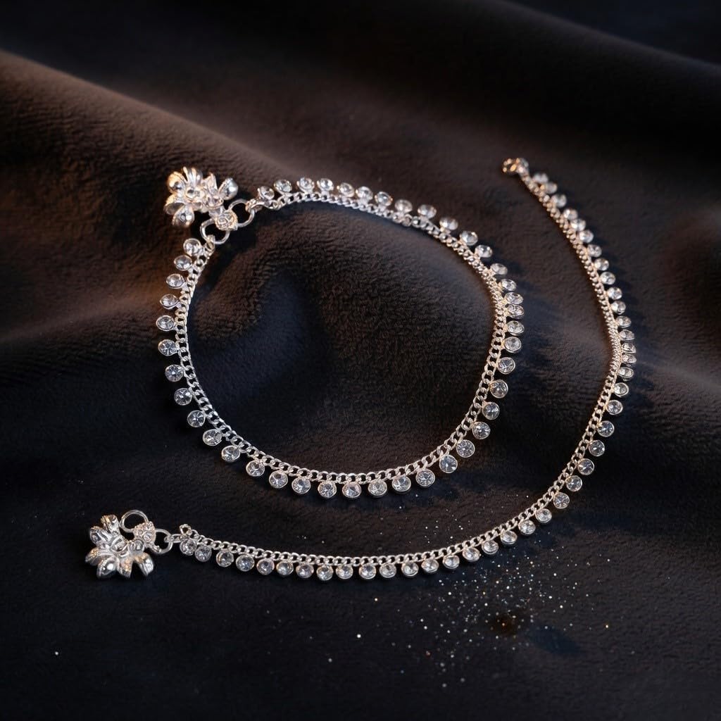 Efulgenz Silver Tone Indian Anklets for Women Ankle Bracelet Pair Anklet Set Long Chain Anklet with Bell Charms Ankle Jewelry Payal Beach Feet Jewelry